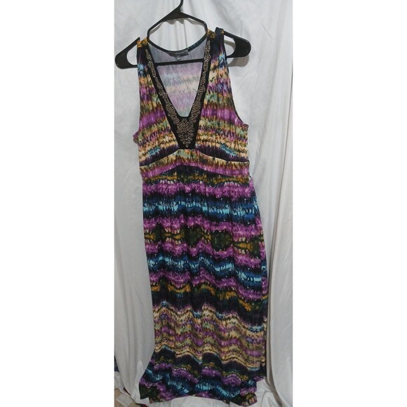 NY Collection Women Dress Maxi Sleeveless Embellished V Neck Multicolor L - Picture 1 of 10